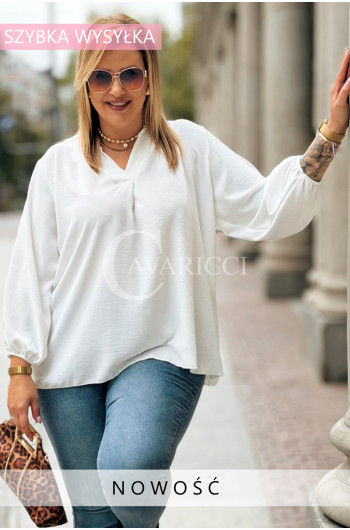 VALERIA Elegancka Bluzka Damska Plus Size Ze Stójką w Kolorze Ecru