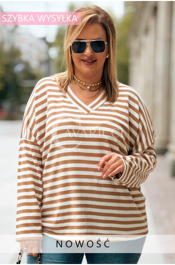 NADINE Sweterek Damski Plus Size W Paski Dekolt Serek w Kolorze...