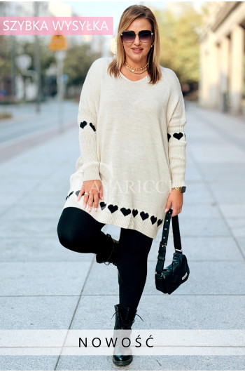 GESINE Damski Sweter Plus Size Z Dekoltem V i Serduszkami w...