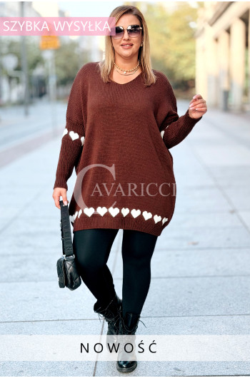 GESINE Damski Sweter Plus Size Z Dekoltem V i Serduszkami w...