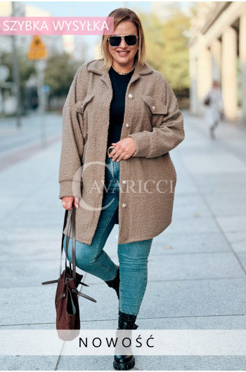 WERA Kurtka Plus Size Boucle Z Guzikami Kieszeniami i Naszywką w...