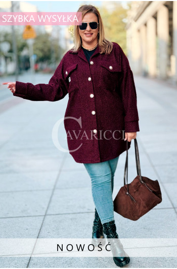 WERA Kurtka Plus Size Boucle Z Guzikami Kieszeniami i Naszywką w...