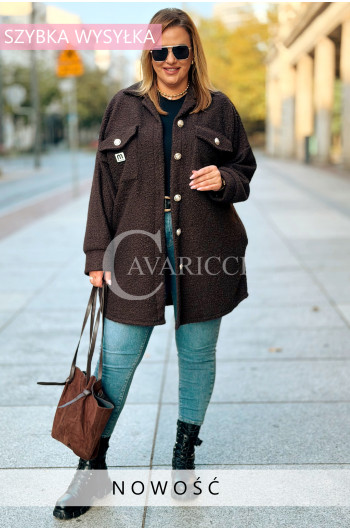 WERA Kurtka Plus Size Boucle Z Guzikami Kieszeniami i Naszywką w...