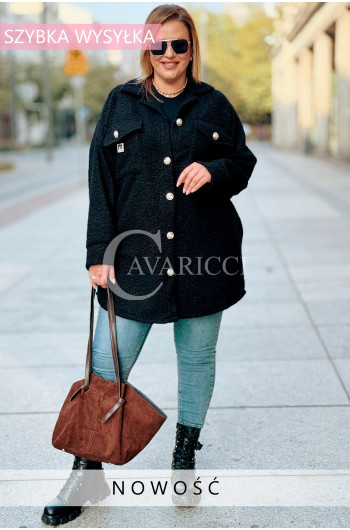 WERA Kurtka Plus Size Boucle Z Guzikami Kieszeniami i Naszywką w...