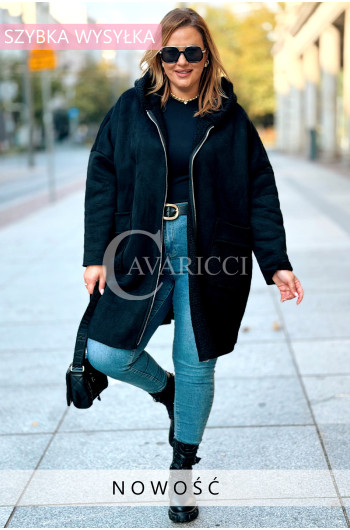 KERSTIN Płaszcz Plus Size Baranek Z Kapturem Na Zamek Z...