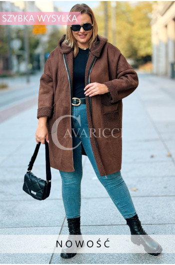 KERSTIN Płaszcz Plus Size Baranek Z Kapturem Na Zamek Z...
