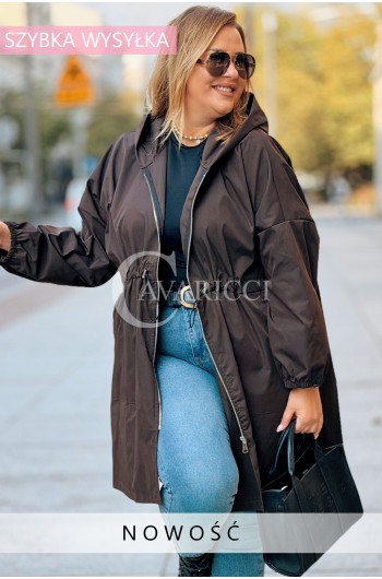 MARIES Kurtka Plus Size Z Kapturem Na Zamek Ściągacz W Pasie w...