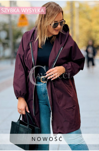 MARIES Kurtka Plus Size Z Kapturem Na Zamek Ściągacz W Pasie w...