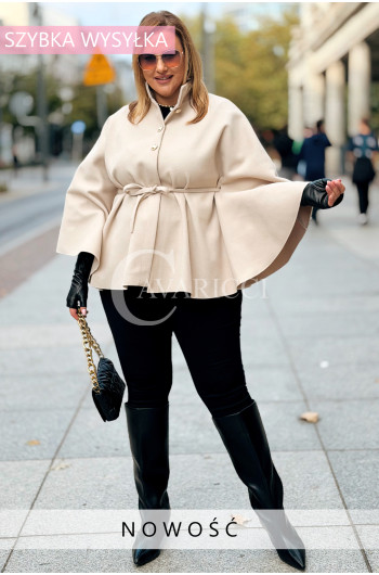 FENJA Ponczo Płaszcz Plus Size Flausz Wiązanie W Pasie w Kolorze...