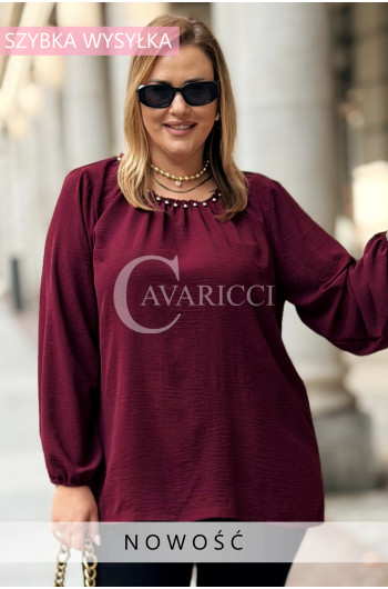 TABEA Damska Bluzka Plus Size Prosta Elegancka Z Koralikami w...