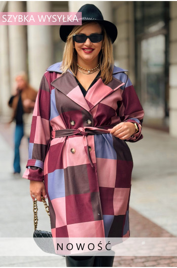 ALESSANDRA Elegancki Płaszcz Plus Size Dwurzędowy Z Kołnierzem w...