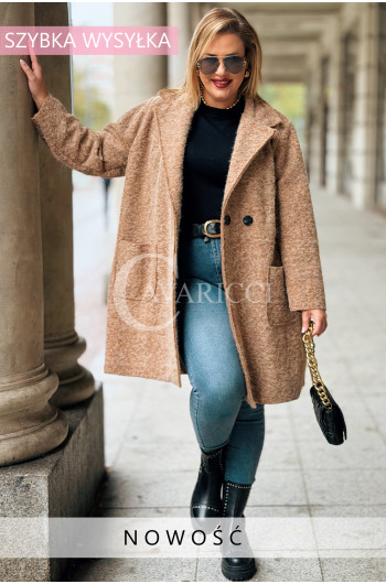 CASSANDRA Płaszcz Plus Size Miękki w Dotyku Z Kołnierzem w...