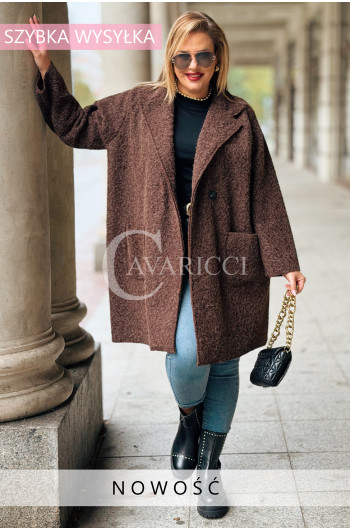CASSANDRA Płaszcz Plus Size Miękki w Dotyku Z Kołnierzem w...