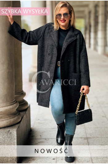 CASSANDRA Płaszcz Plus Size Miękki w Dotyku Z Kołnierzem w...