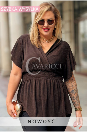 DOMINIQUE Elegancka Błyszcząca Bluzka Damska Plus Size z Krótkim...