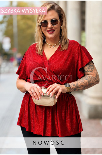 DOMINIQUE Elegancka Błyszcząca Bluzka Damska Plus Size z Krótkim...
