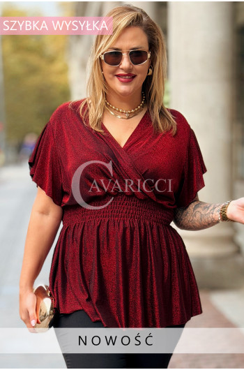 DOMINIQUE Elegancka Błyszcząca Bluzka Damska Plus Size z Krótkim...