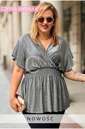 DOMINIQUE Elegancka Błyszcząca Bluzka Damska Plus Size z Krótkim...