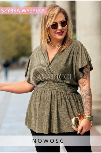 DOMINIQUE Elegancka Błyszcząca Bluzka Damska Plus Size z Krótkim...