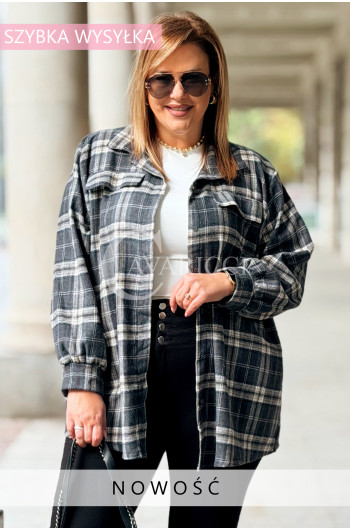 GLORIA Koszula Damska Plus Size w Kratę z Kołnierzykiem i...