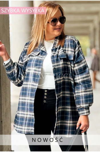 GLORIA Koszula Damska Plus Size w Kratę z Kołnierzykiem i...