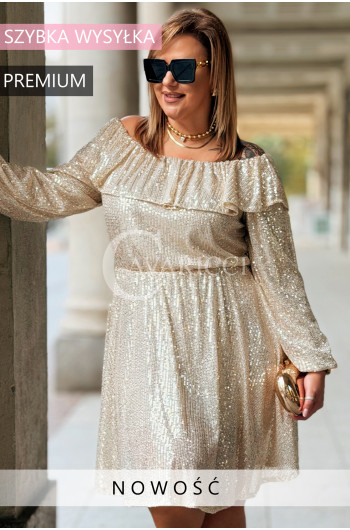 FABIENNE Błyszcząca Sukienka Cekinowa Plus Size Hiszpanka Gumka w...