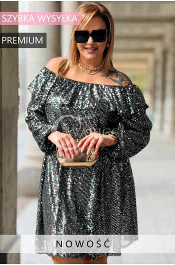 FABIENNE Błyszcząca Sukienka Cekinowa Plus Size Hiszpanka Gumka w...