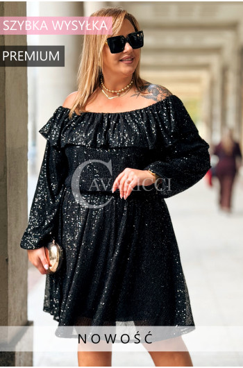 FABIENNE Błyszcząca Sukienka Cekinowa Plus Size Hiszpanka Gumka w...
