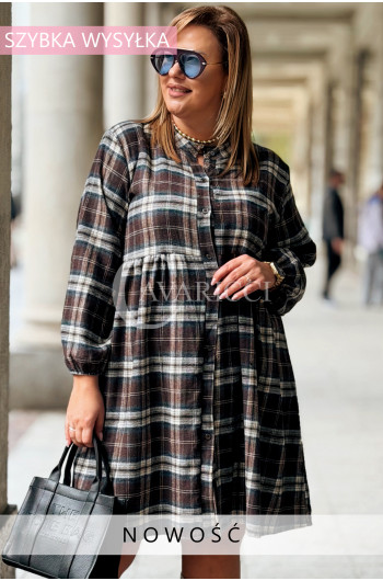 NOELE Sukienka Koszulowa Plus Size w Kratkę Luźny Krój Odcięcie...