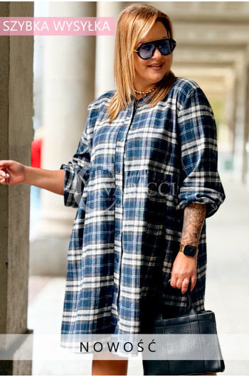 NOELE Sukienka Koszulowa Plus Size w Kratkę Luźny Krój Odcięcie...