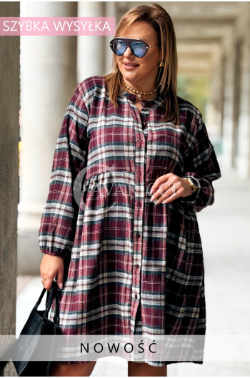 NOELE Sukienka Koszulowa Plus Size w Kratkę Luźny Krój Odcięcie...