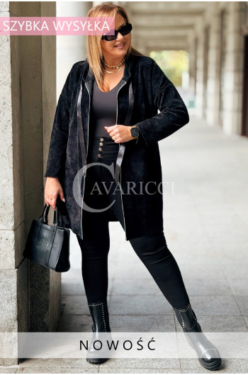 AMALIA Bluza Damska Plus Size Długa Rozpinana na Zamek z Kapturem...