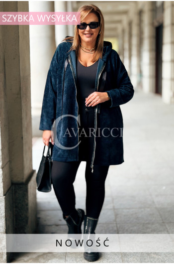 AMALIA Bluza Damska Plus Size Długa Rozpinana na Zamek z Kapturem...