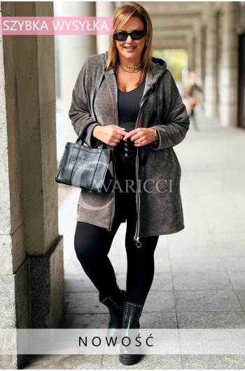 AMALIA Bluza Damska Plus Size Długa Rozpinana na Zamek z Kapturem...