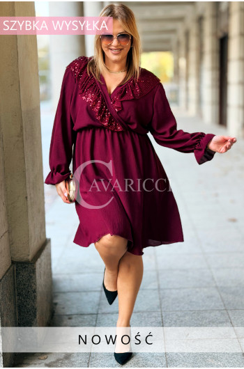 GEORGINA Sukienka Wizytowa Plus Size z Gumką w Talii i Ozdobnymi...