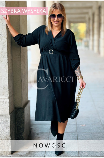LOUISA Sukienka Wizytowa Plus Size z Ozdobną Klamrą w Pasie i...