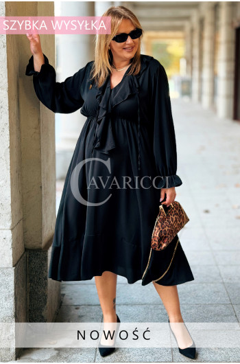 MAXIMA Długa Sukienka Damska Plus Size z Falbankami i Wiązaniem...