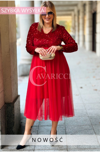 RAFAELLA Elegancka Sukienka Damska Plus Size z Cekinami i...