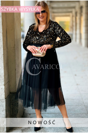 RAFAELLA Elegancka Sukienka Damska Plus Size z Cekinami i...