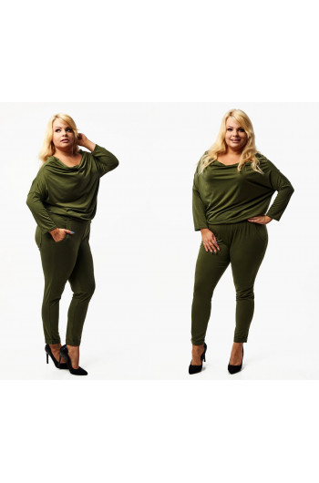 Kombinezon Khaki ODKRYTE RAMIONA PLUS SIZE